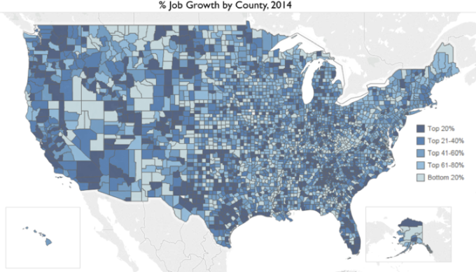 Large County Job Growth Map