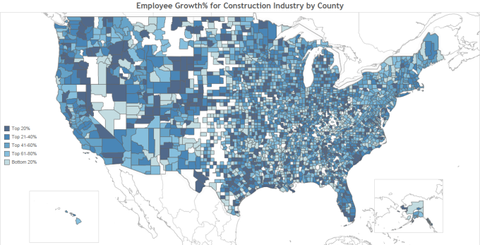 Employee Growth for Construction Industry by County