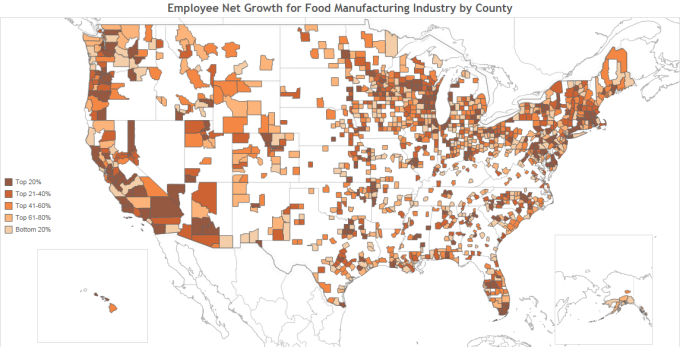 Employee Net Growth for Food Manufacturing Industry by County