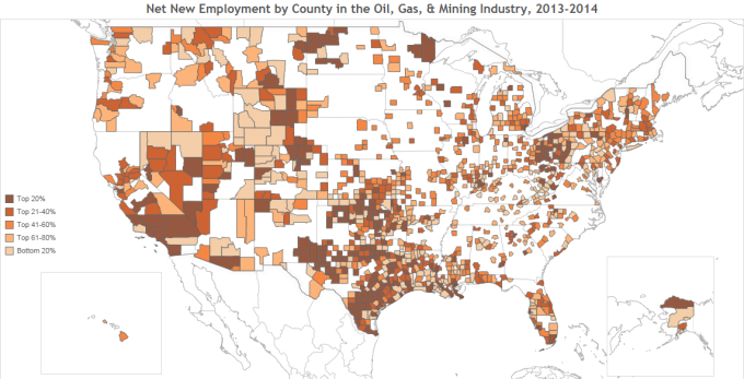 Employee Net Growth for Oil, Gas, & Mining Industry by County